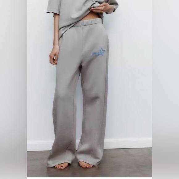 ZARA Grey Women's Wide Leg Sweatpants Waist Lounge Pants High Rise Joggers - Picture 15 of 15
